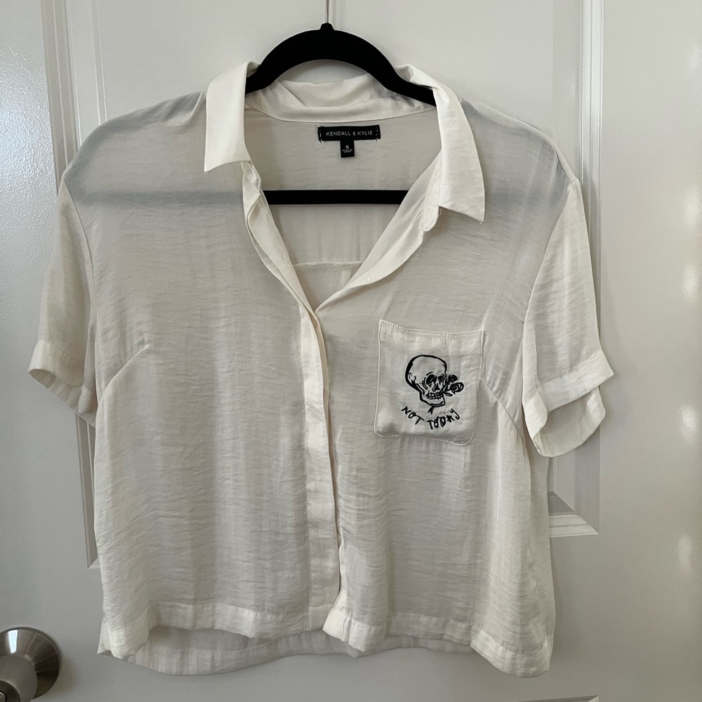 silk embroidered button up